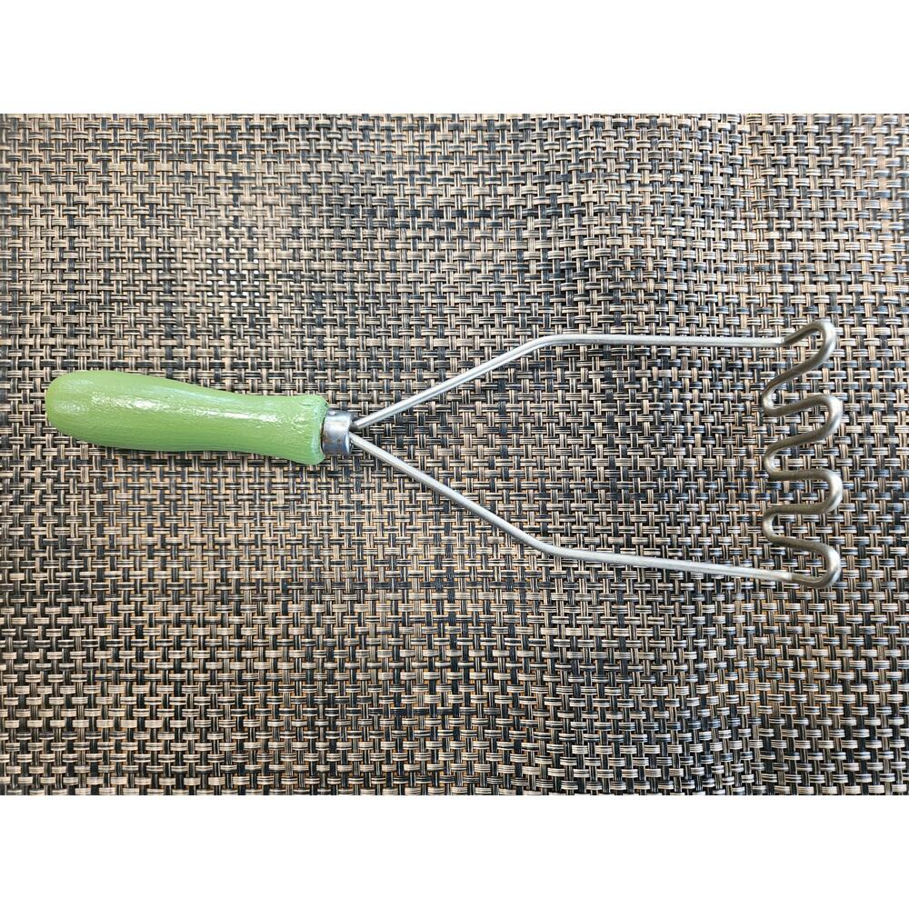 Vintage Potato Masher, Green Wood Tool Farmhouse Kitchen
